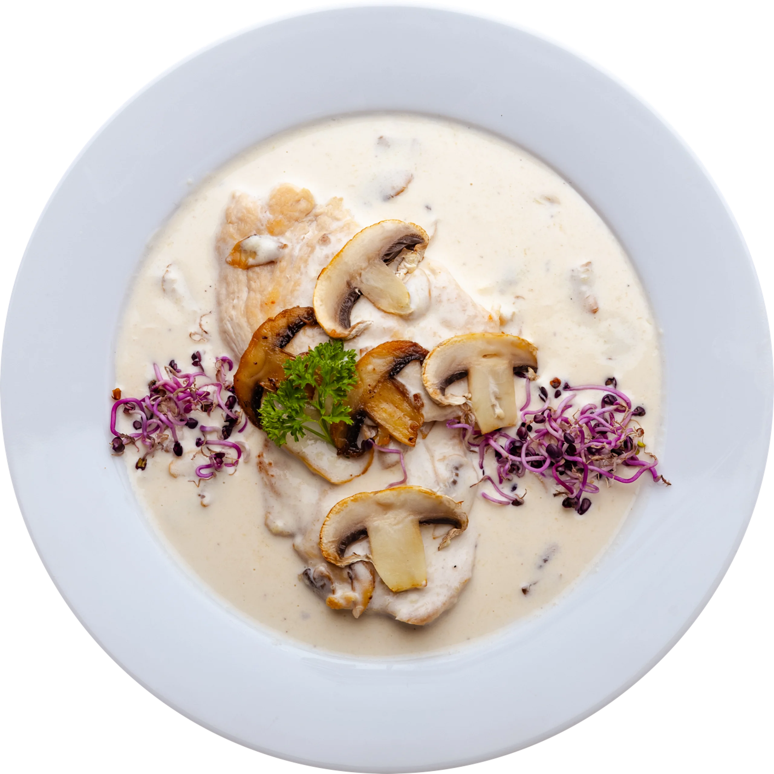 Csirkemellfilé tejszínes fehérboros gombamártásban