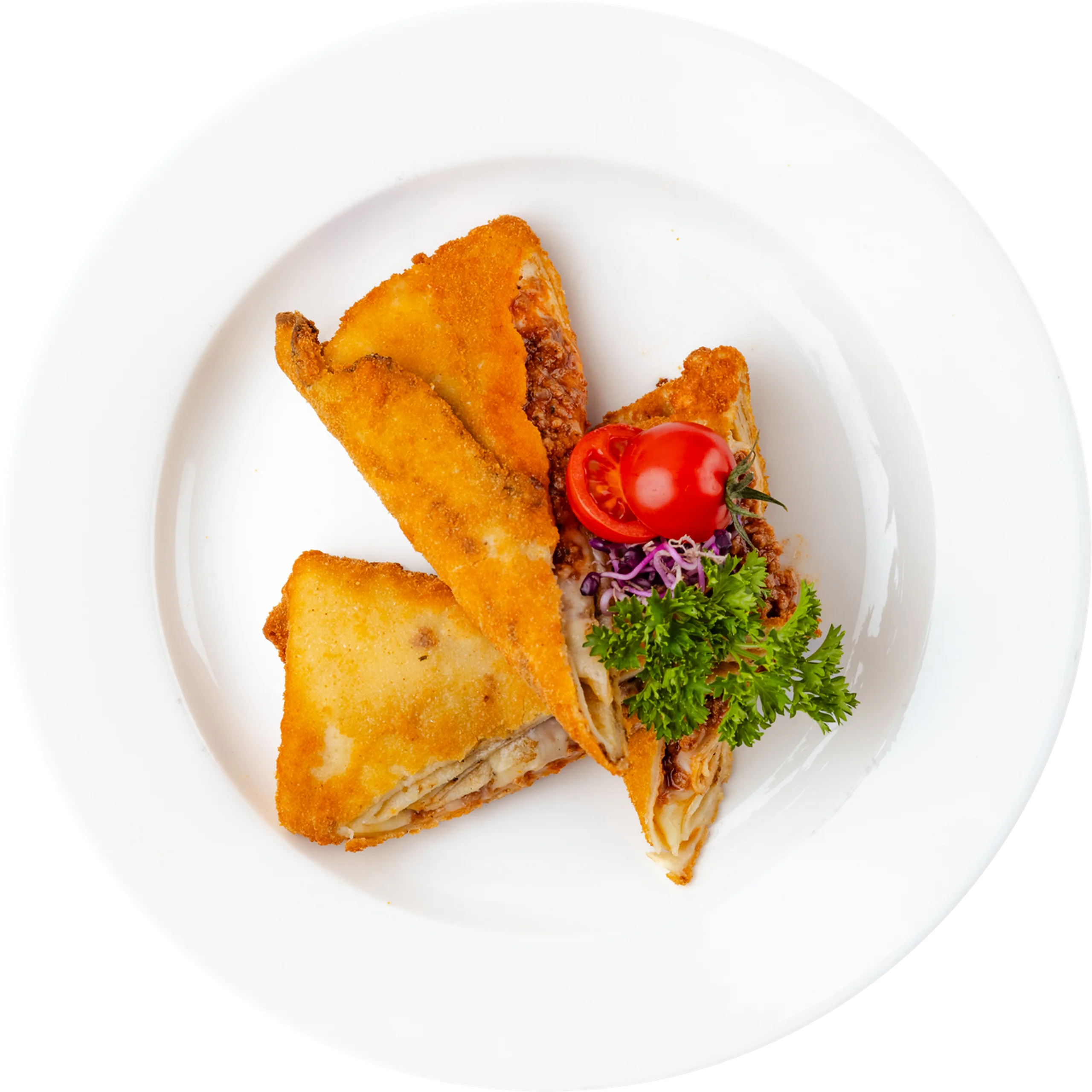 Paradicsomos húsraguval és sajttal töltött rántott palacsinta