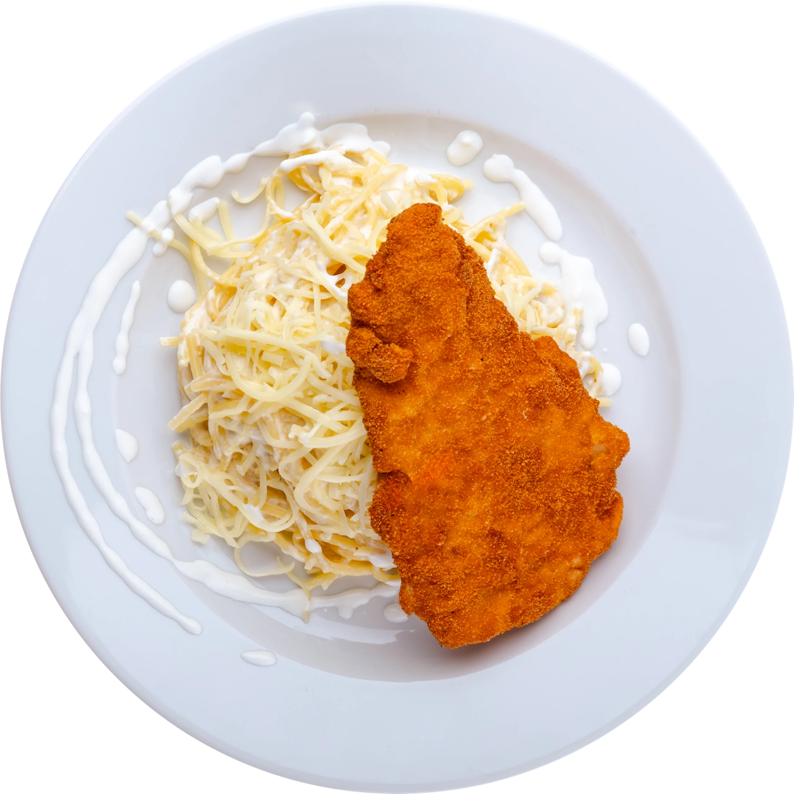 Sajtos tejfölös tészta rántott csirkeszelettel